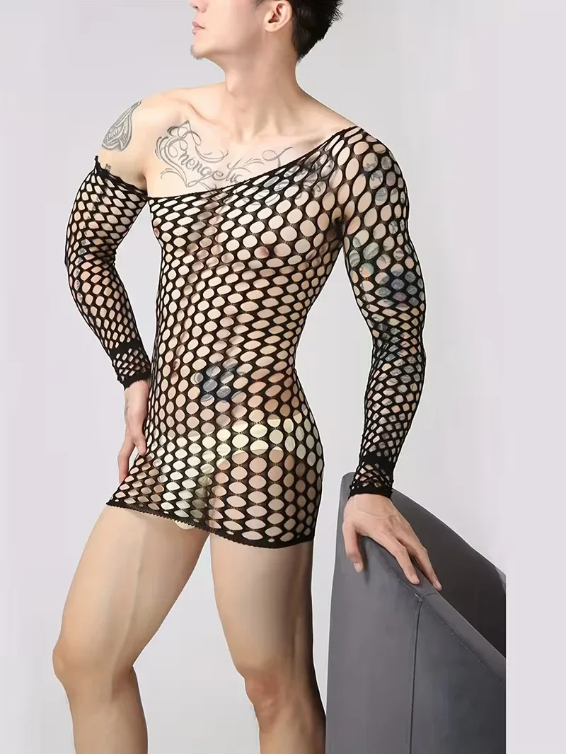 Heren Visnet Jurk met One Shoulder En Grof Visnet