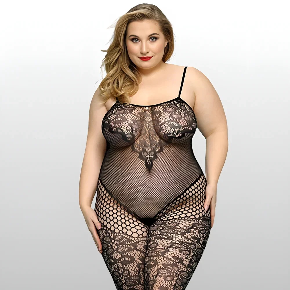 Plus Size Bodystocking met Kant en Visnet