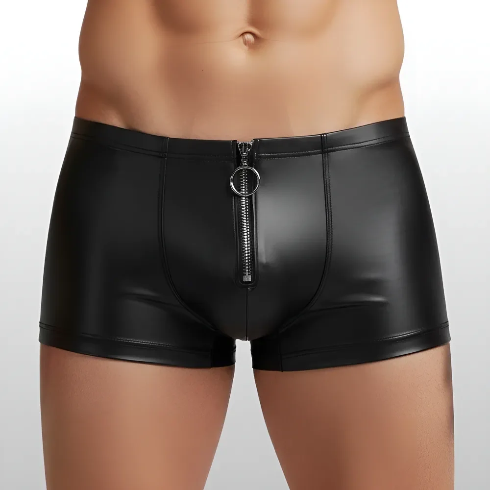 Zwarte Leren Heren Boxer met Rits