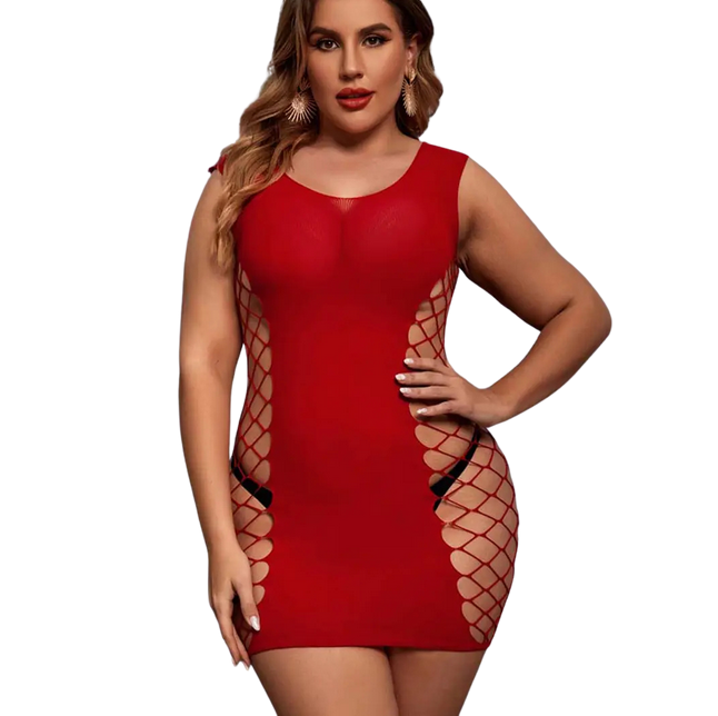 Transparante Plus Size Bodycon Jurk - Rood