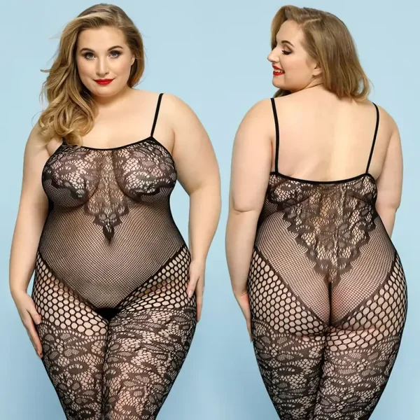 Plus Size Bodystocking met Kant en Visnet