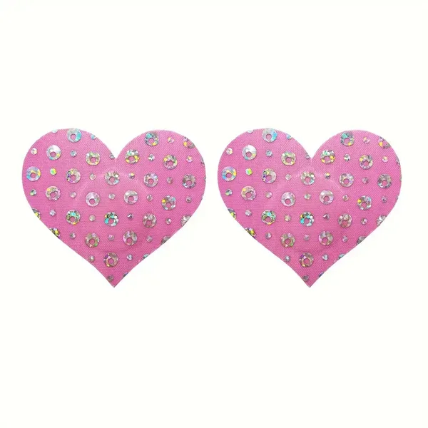 Roze Strass Hartjes Tepelstickers | Diamant Look