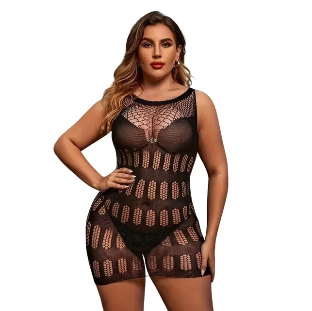 Sensuele Mesh Jurk met Visnet details en Lijnenpatroon