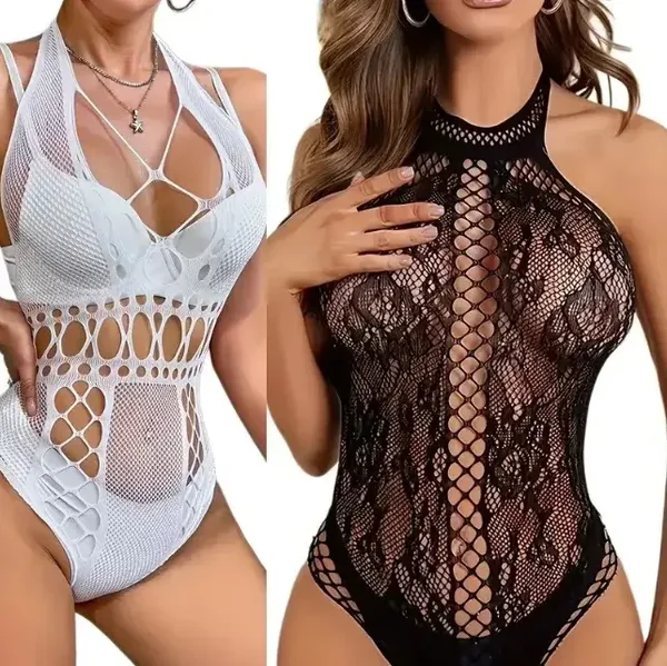 2-Pack Ondeugende Visnet Bodysuits - Zwart & Wit