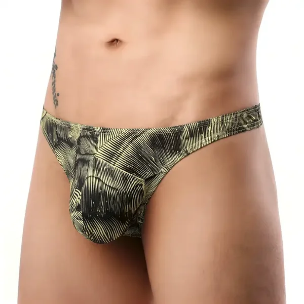 Sexy Geel-Zwarte Heren String met Geometrisch Lijnenpatroon