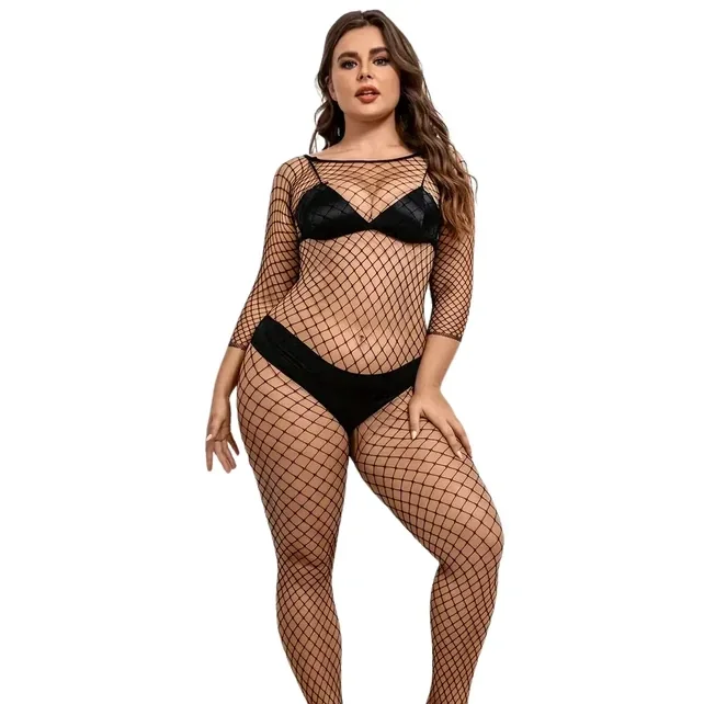 Visnet Bodystocking voor Plus Size met Open Kruis