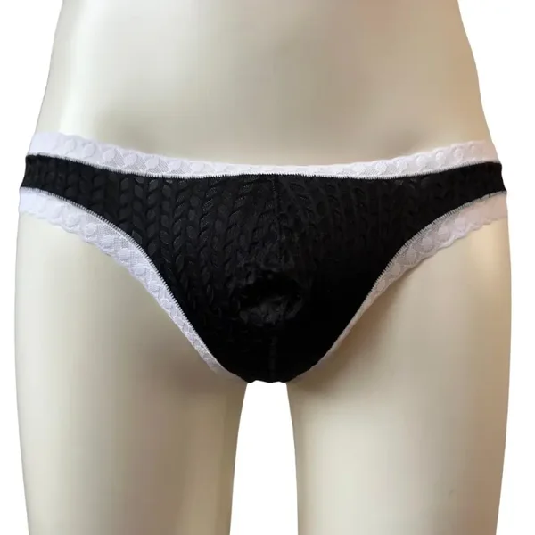 Zwarte Heren Slip met Witte Kant