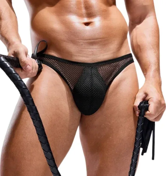 Zwarte Heren Jockstrap met Grof Visnet en Elastische Pasvorm