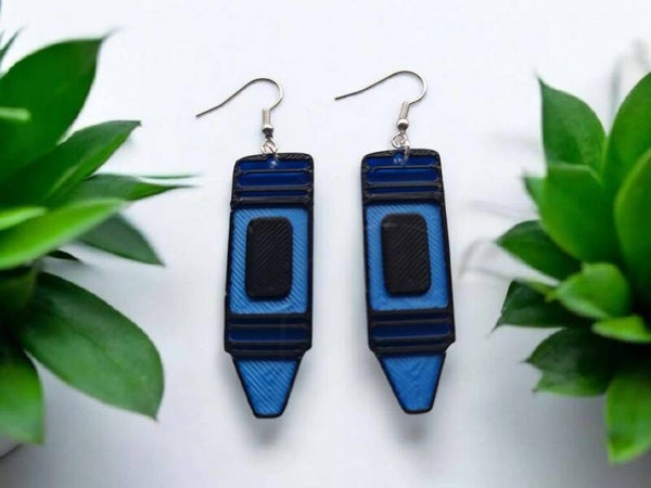 3D Printed Blue Crayon Earrings