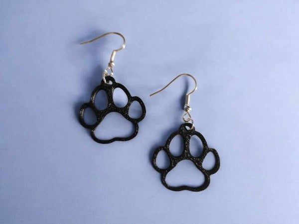 3D Printed Black Paw Print Earrings