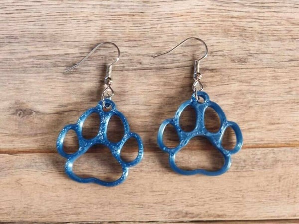 3D Printed Blue Paw Print Earrings