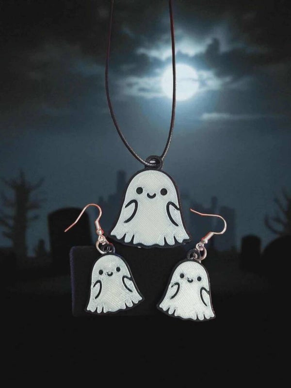 3D Printed Ghost Earring and Necklace Set