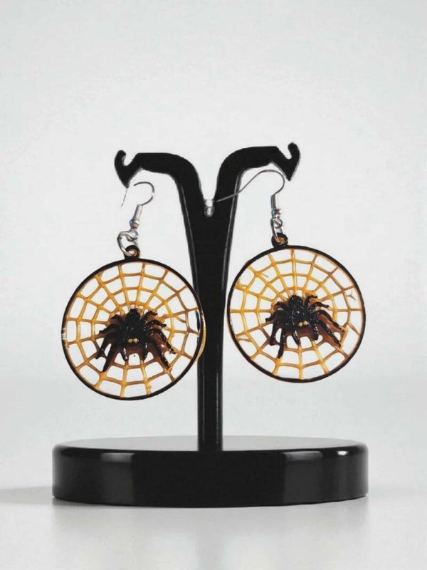 3D Printed Orange Spiderweb Earrings