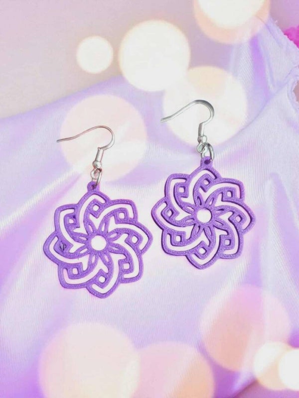 3D Printed Purple Spiral Earrings