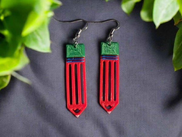 3D Printed Red Pencil Earrings
