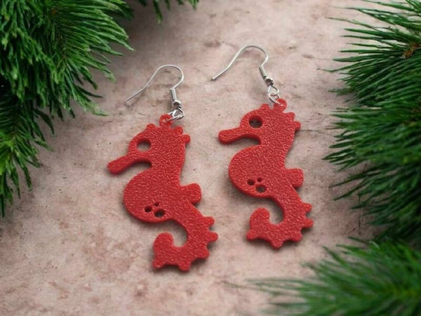 3D Printed Red Seahorse Earrings