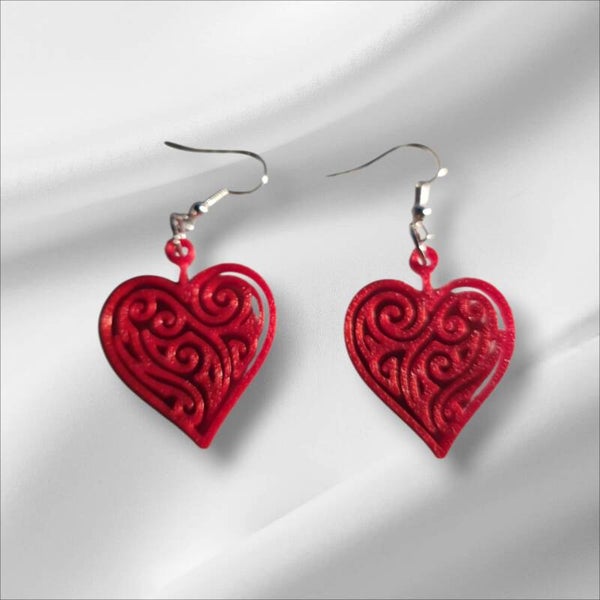 3D Printed Sparkly Heart Earrings