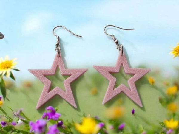 3D Printed Pink Star Earrings