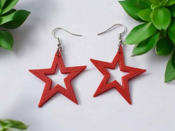 3D Printed Red Star Earrings