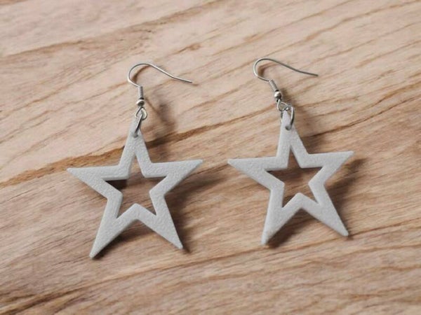 3D Printed White Star Earrings