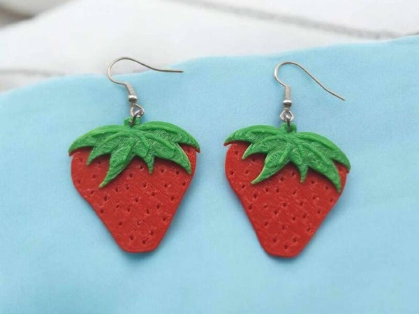 3D Printed Strawberry Earrings