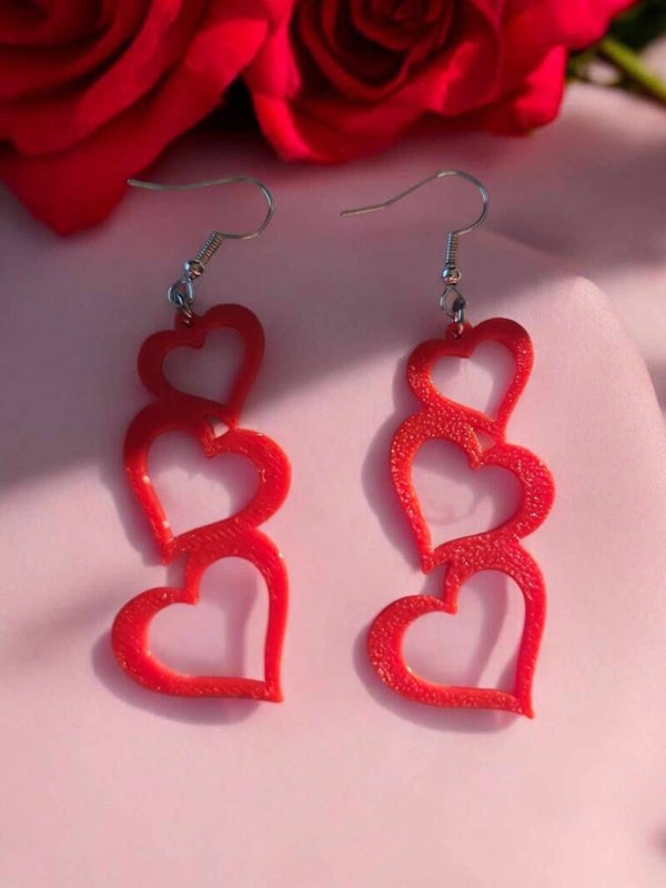 3D Printed Triple Heart Earrings