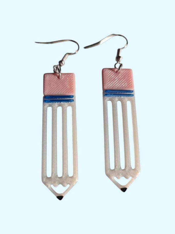 3D Printed White Pencil Earrings