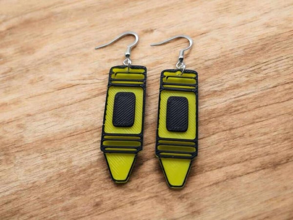 3D Printed Yellow Crayon Earrings