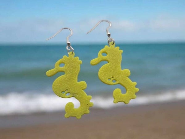 3D Printed Yellow Seahorse Earrings