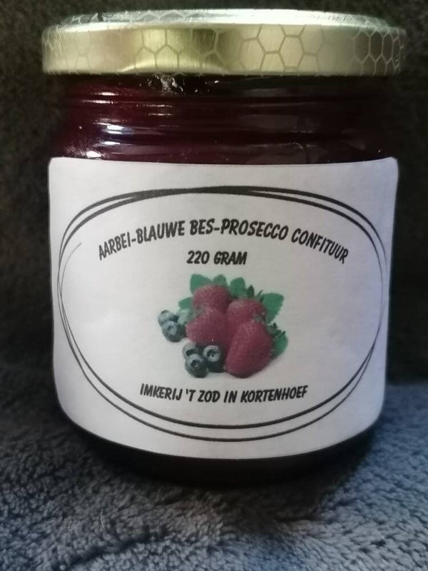 Aardbei, blauwe bes, prosecco confituur