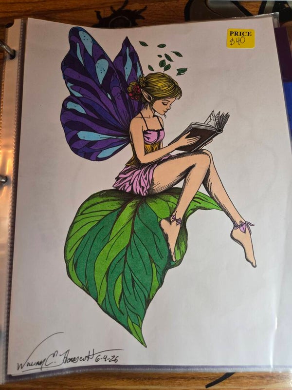 Fairy Sitting on Leaf Reading