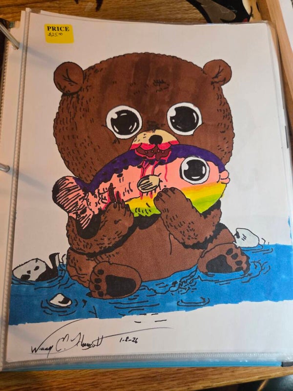 Cute Bear Eating a Cute Salmon
