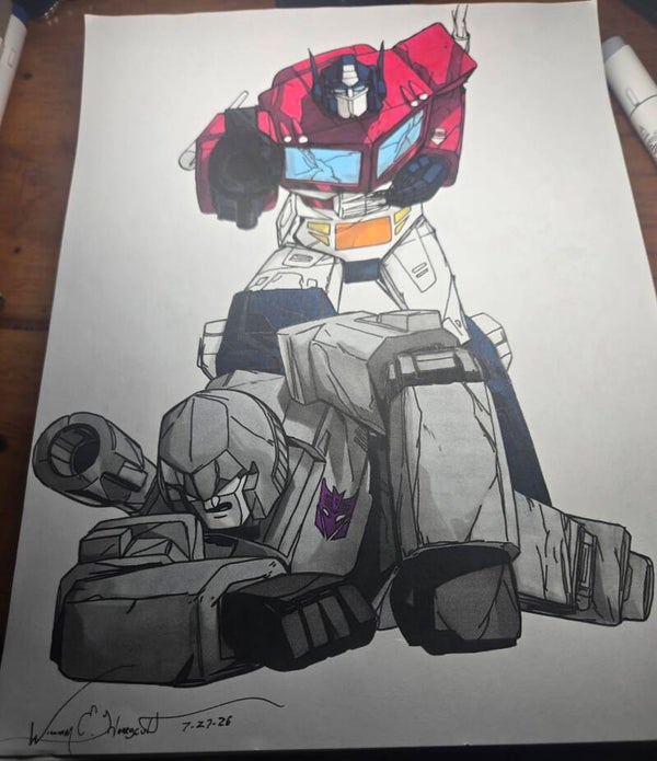 Optimus Prime Standing Over Megatron