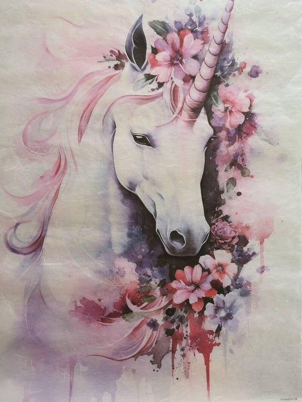 SECONDS - Floral Unicorn A2 30gsm Fibre Rice Paper (S19)