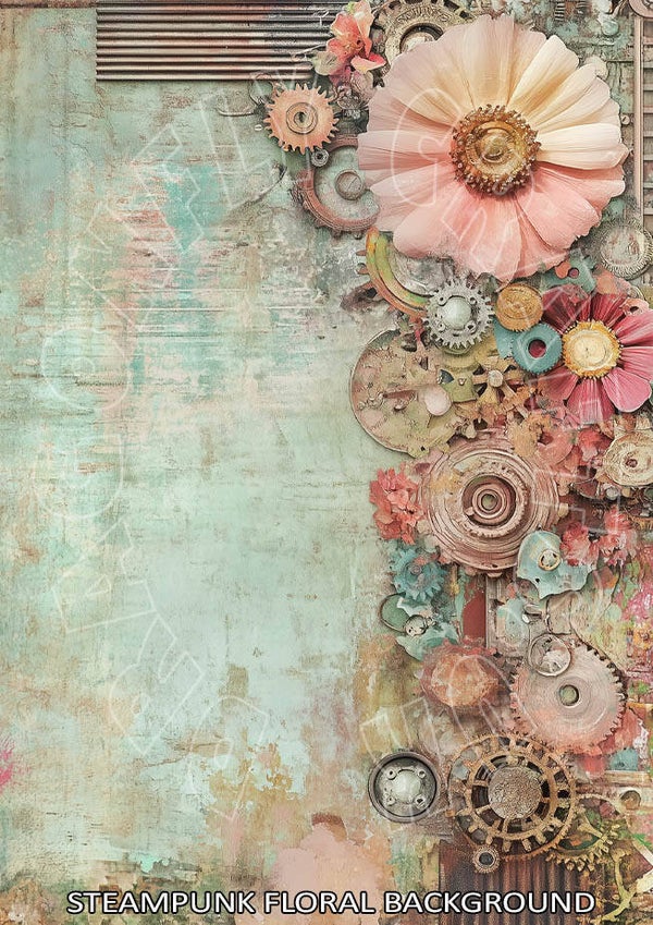 Steampunk Floral Background 1 Rice Paper