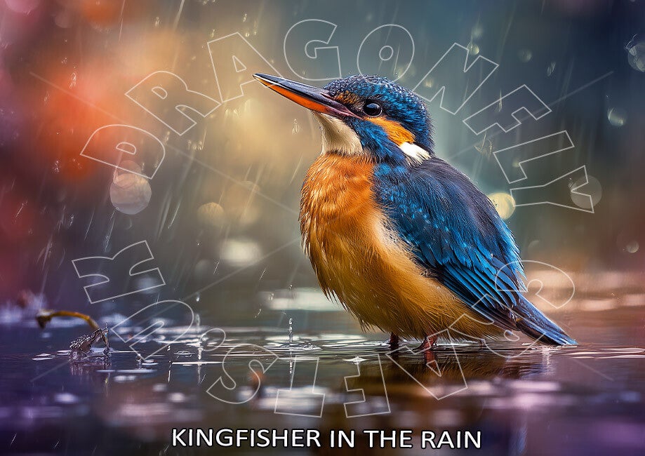 Kingfisher in the rain Rice Paper