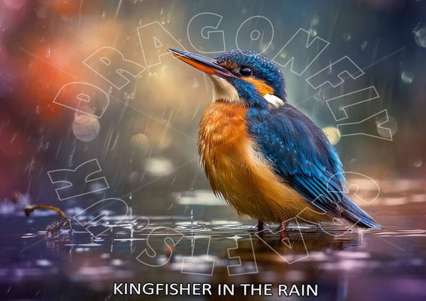 Kingfisher in the rain Rice Paper