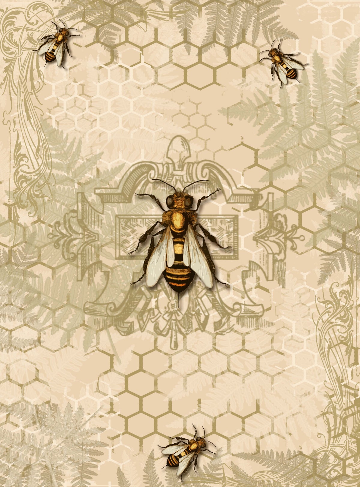 Vintage Bee Background Rice Paper | DragonflyCraftsUk