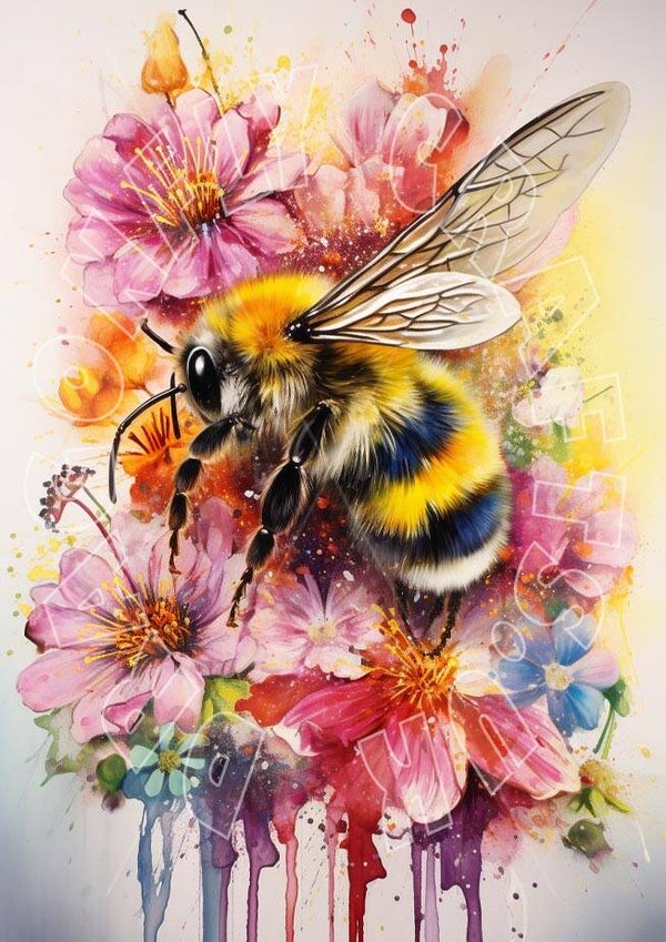 Floral Bee 2 Rice Paper