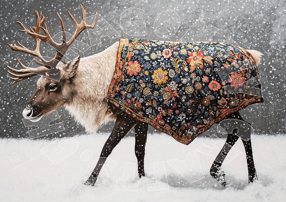 Floral Reindeer 2 Rice Paper