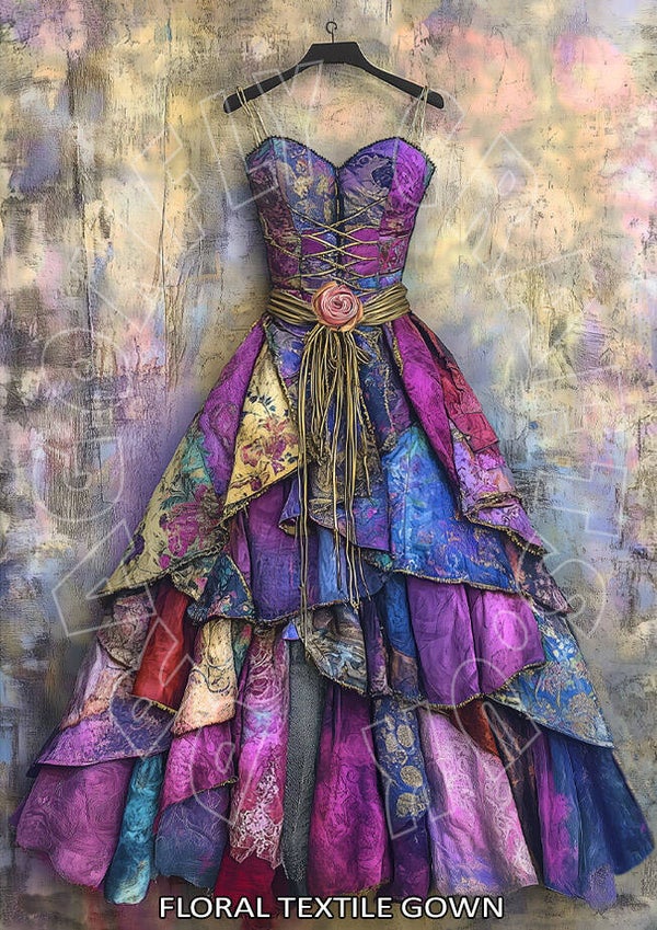 Floral Textile Gown Rice Paper
