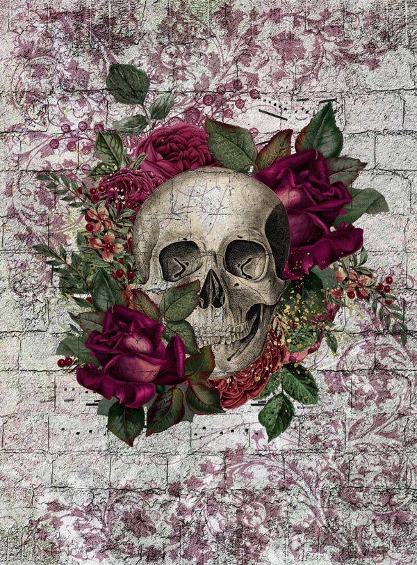 Skull on Stone wall Rice Paper
