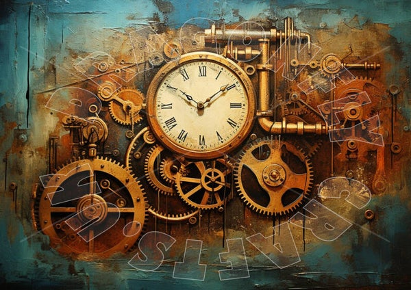 Grungy Clockwork 1 Rice Paper