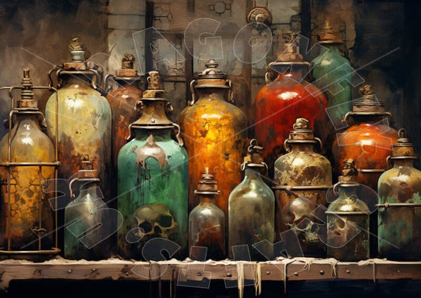 Grungy Potion Bottles 2 Rice Paper