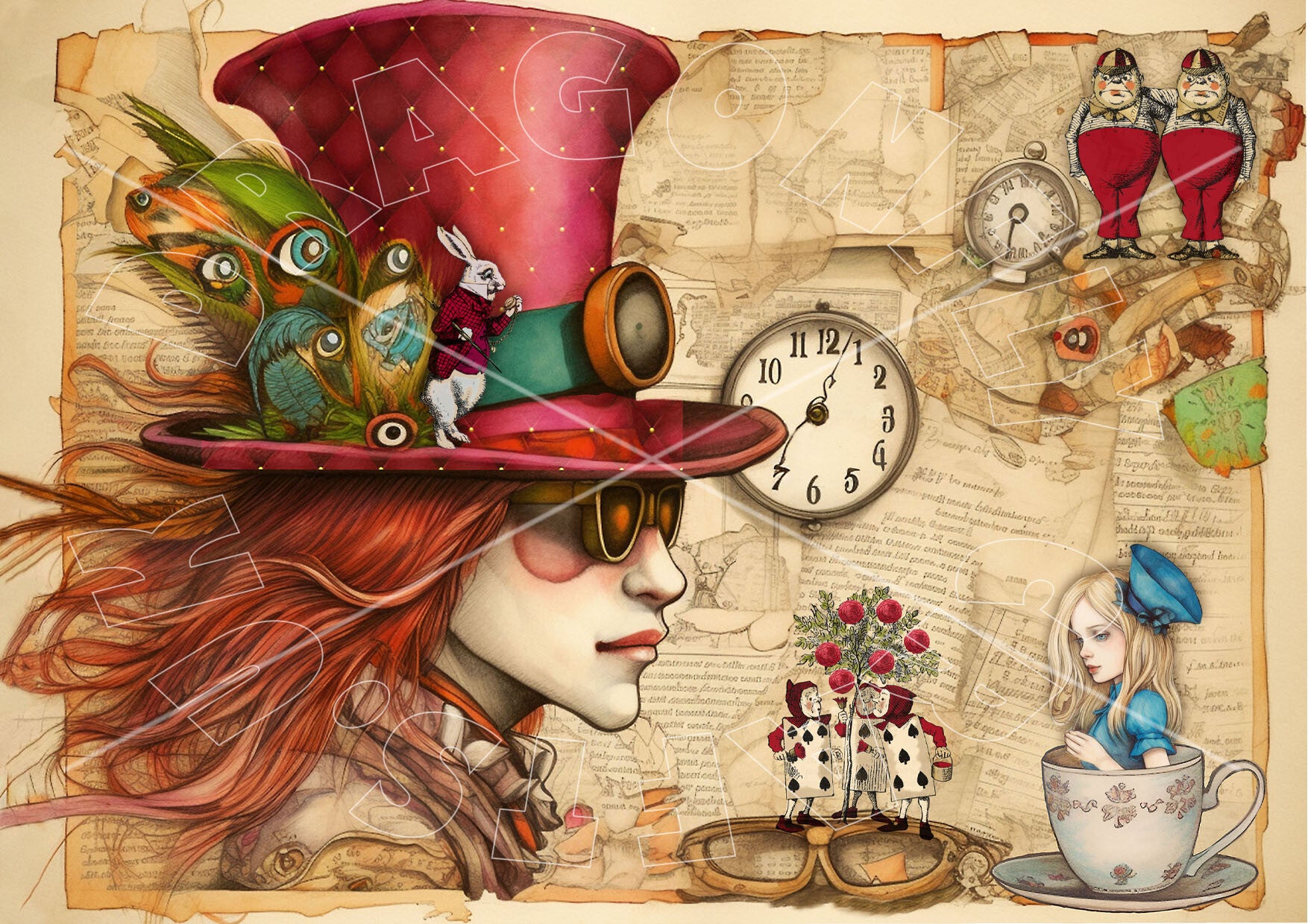 Mad Hatter Journal Page Rice Paper