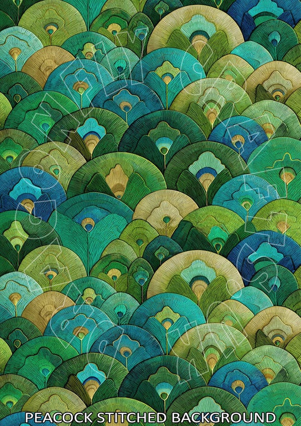 Peacock Stitched Background Rice Paper