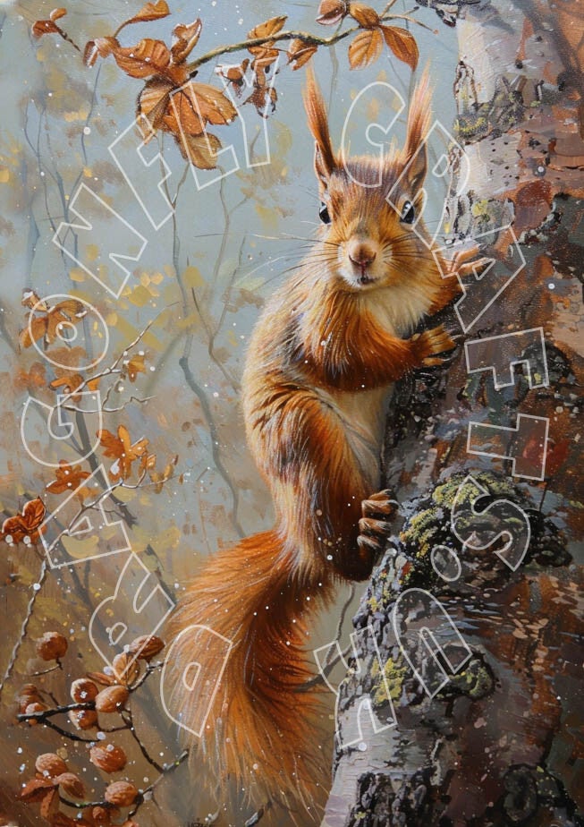 Red Squirrel 3 Rice Paper