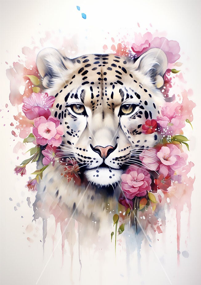 Floral Snow Leopard Rice Paper