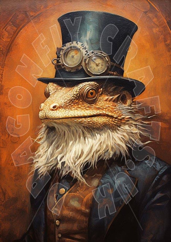 Steampunk Bearded Dragon Rice Paper