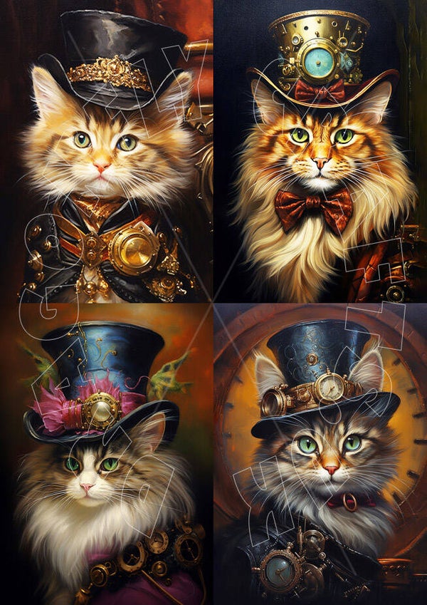 Steampunk Cats Multi Rice Paper
